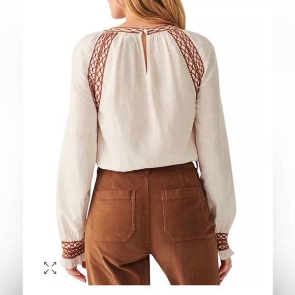 • Faherty • Women’s Arles Embroidered Top White and Brown Medium - Picture 2 of 5